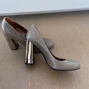 Zara Block Metallic Heel - Grey Leather